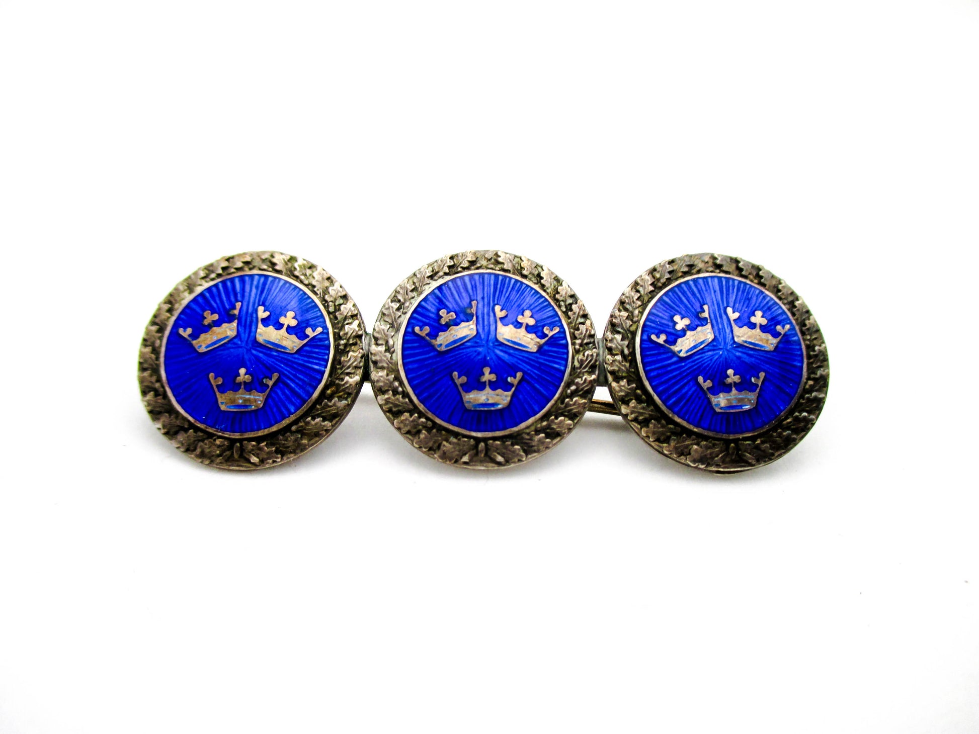 Sweden Collectible Tre Kronor 3 Crown Silver Blue Enamel Brooch Pin