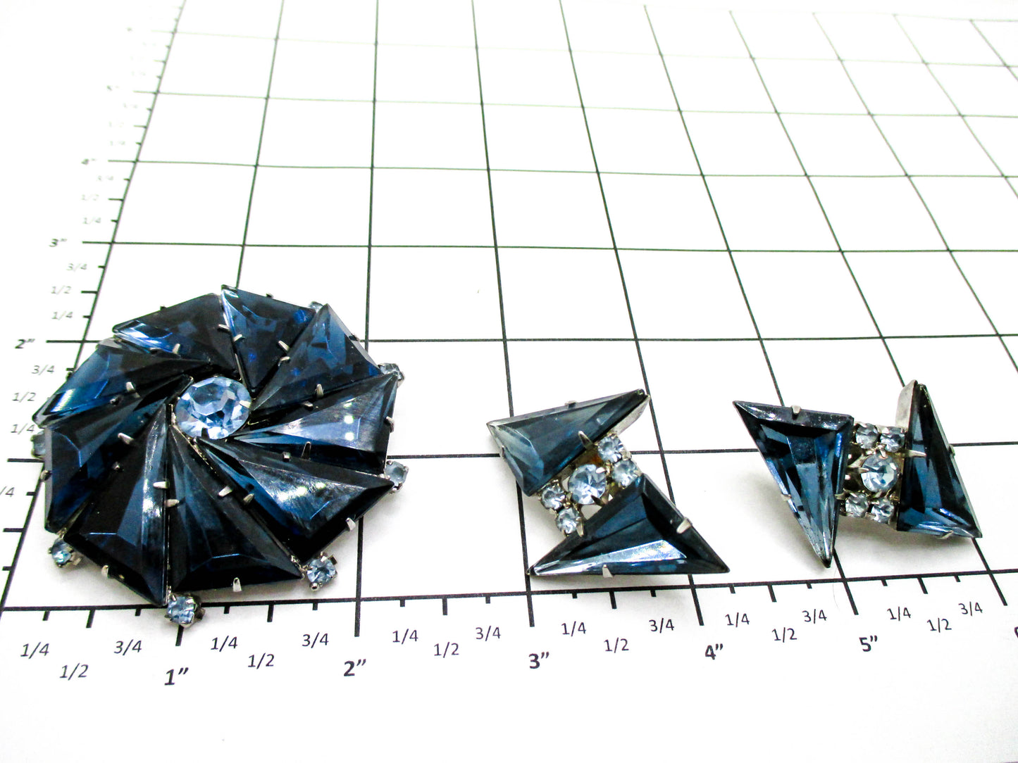 Beautiful Deep Blue Vintage Brooch and Earring Set