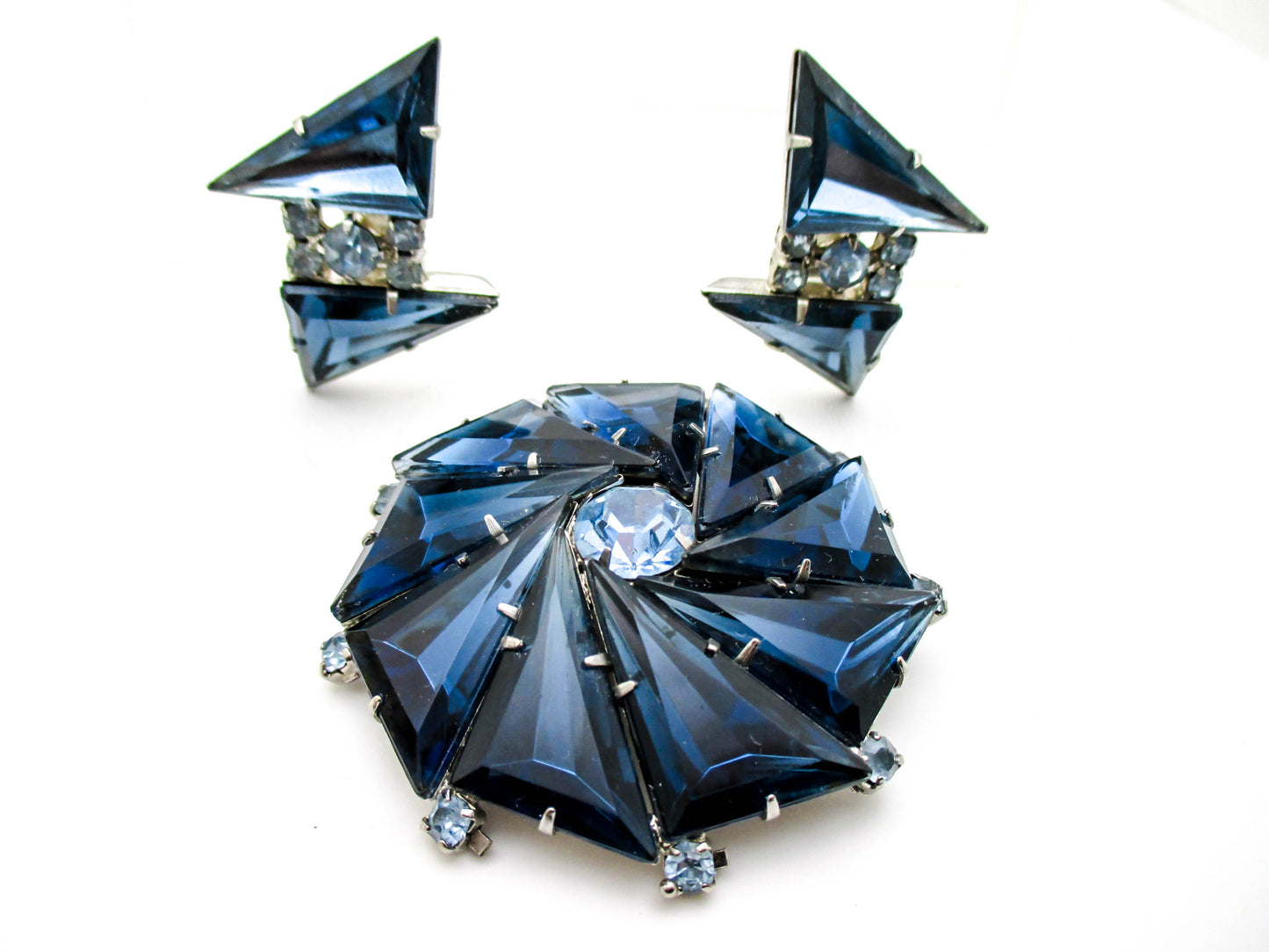 Beautiful Deep Blue Vintage Brooch and Earring Set
