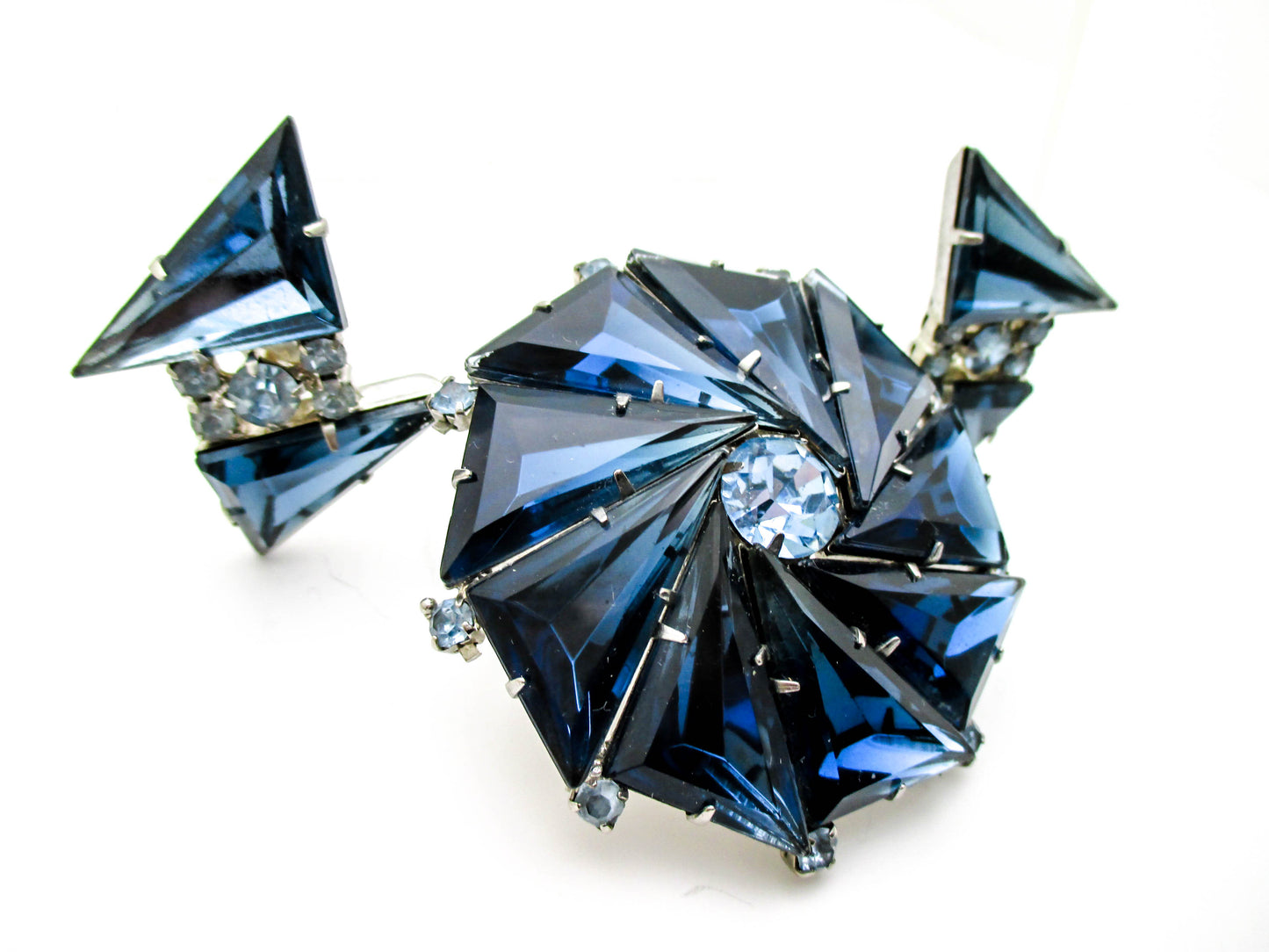 Beautiful Deep Blue Vintage Brooch and Earring Set