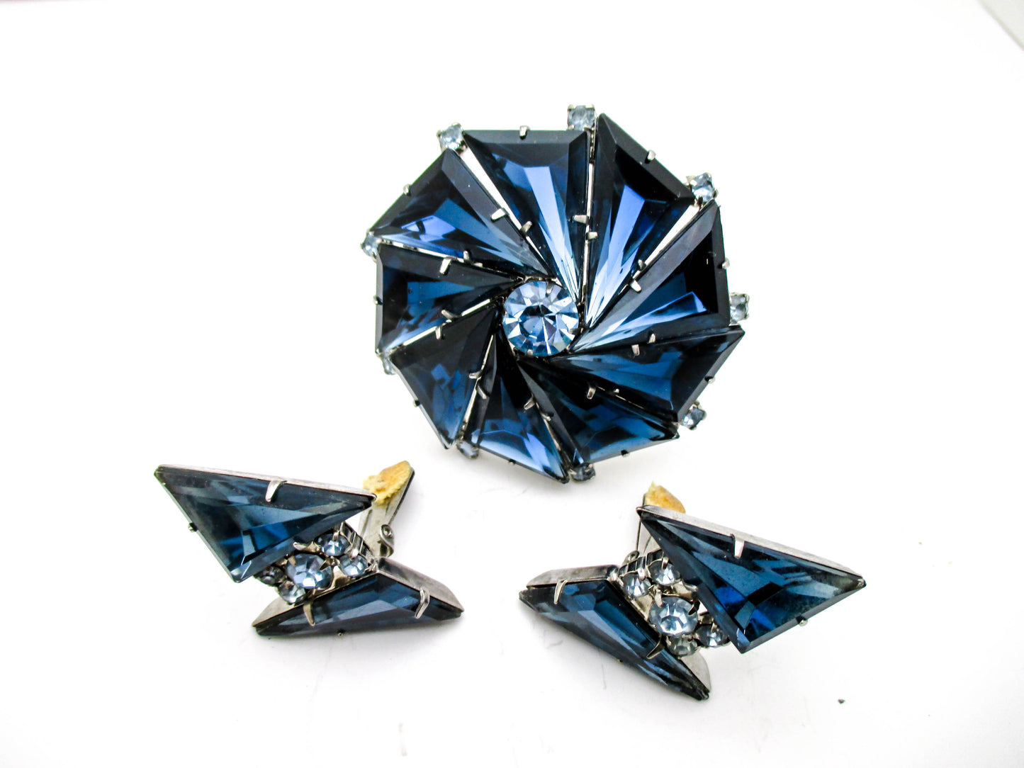 Beautiful Deep Blue Vintage Brooch and Earring Set