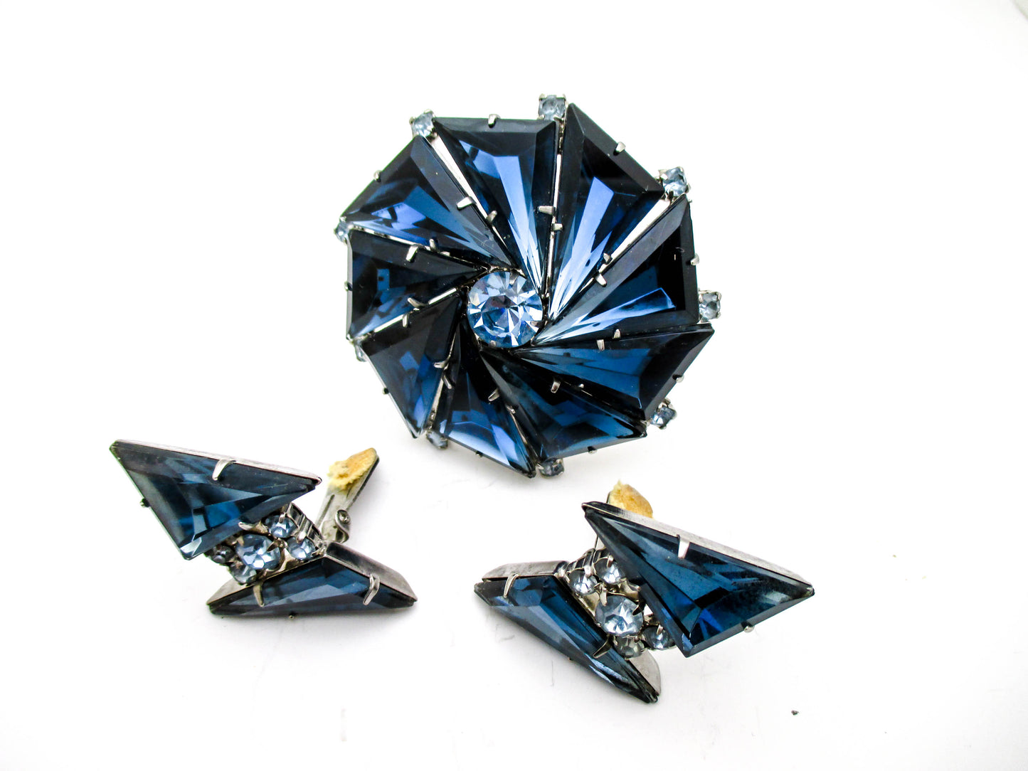 Beautiful Deep Blue Vintage Brooch and Earring Set