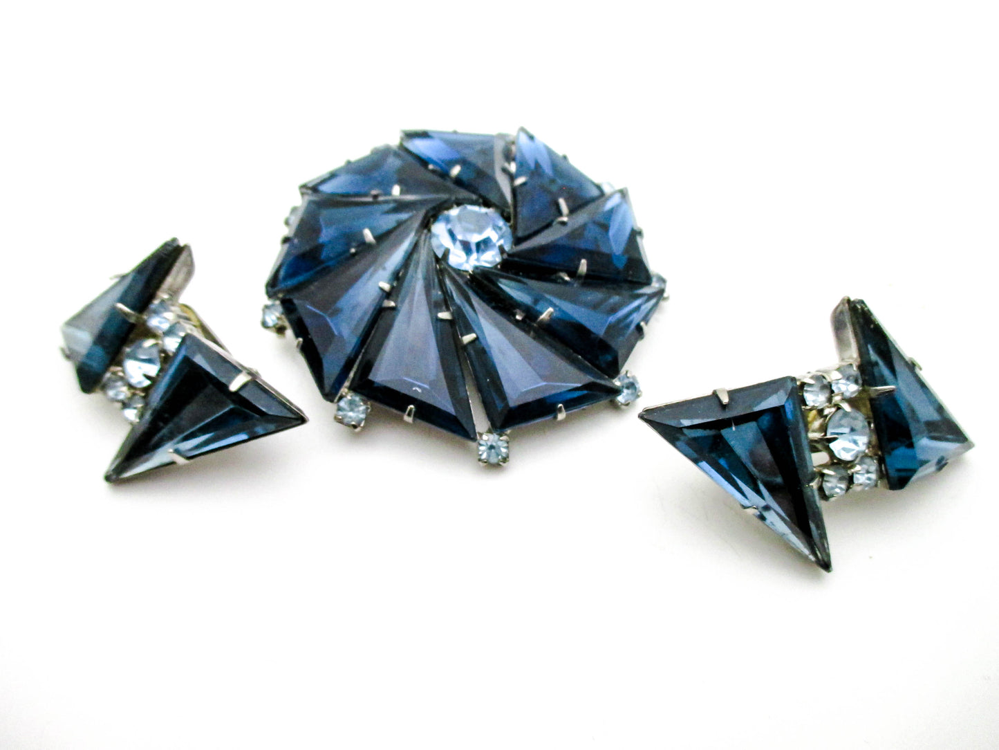 Beautiful Deep Blue Vintage Brooch and Earring Set