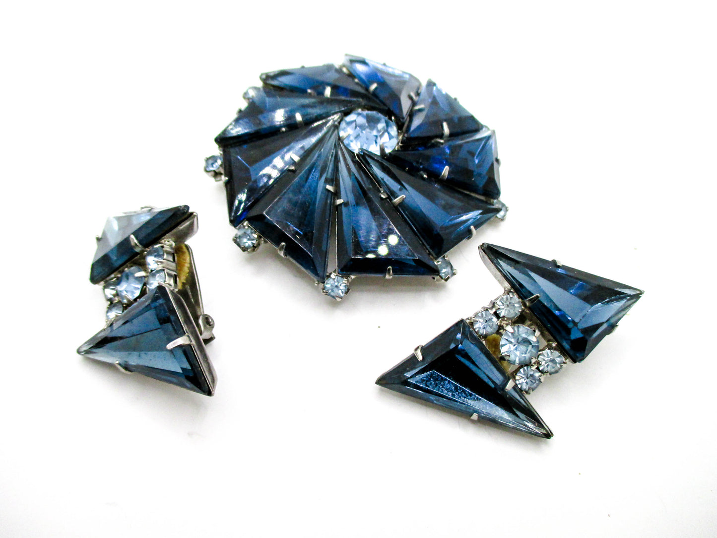 Beautiful Deep Blue Vintage Brooch and Earring Set