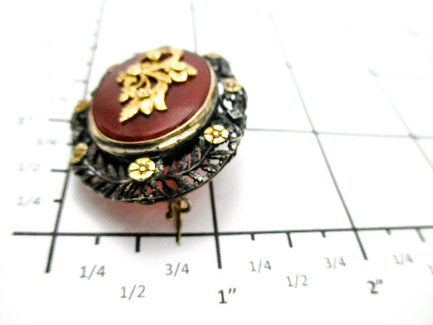 Antique Carnelian Silver Gold and Diamond Brooch Pin