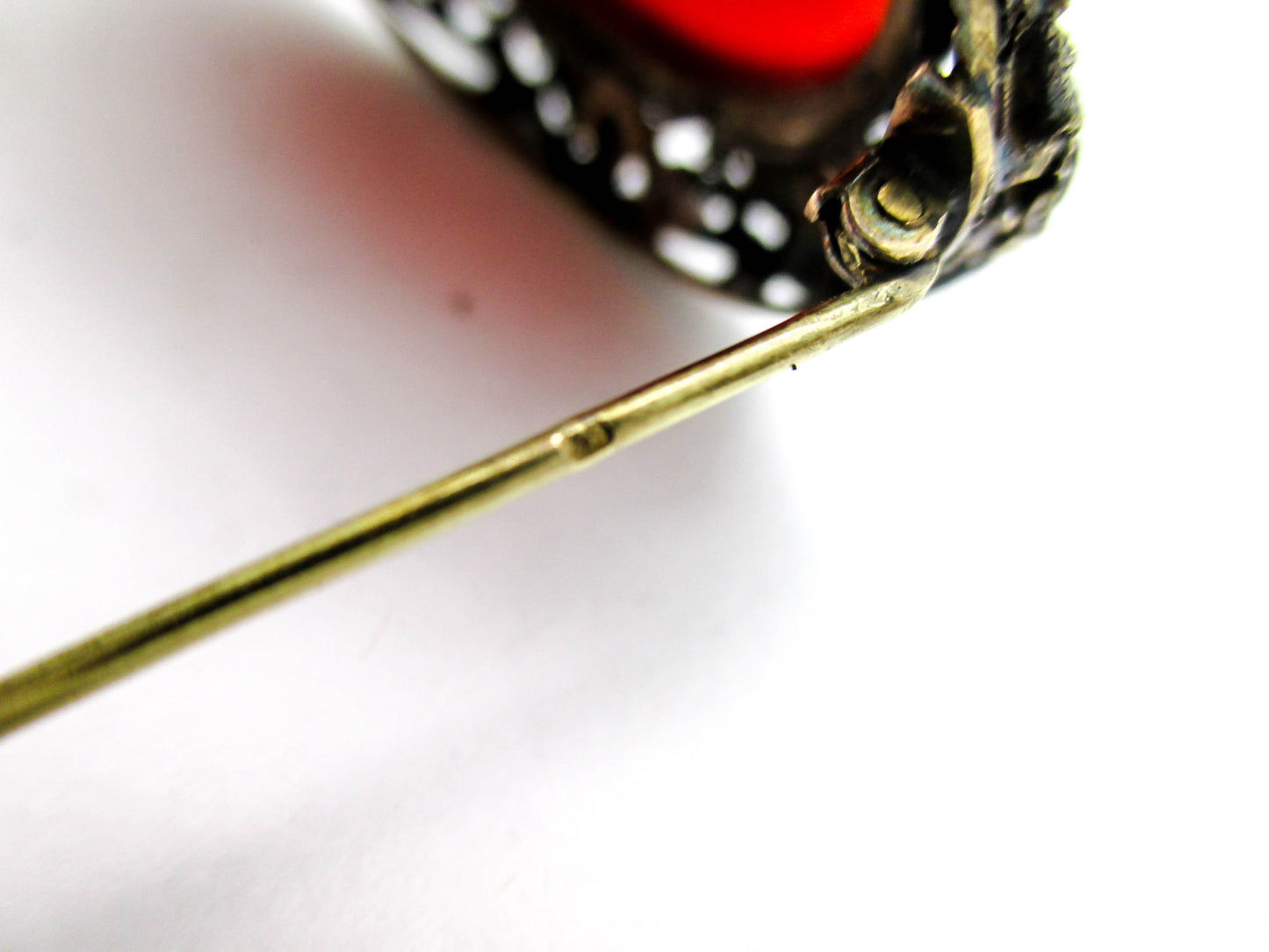 Antique Carnelian Silver Gold and Diamond Brooch Pin