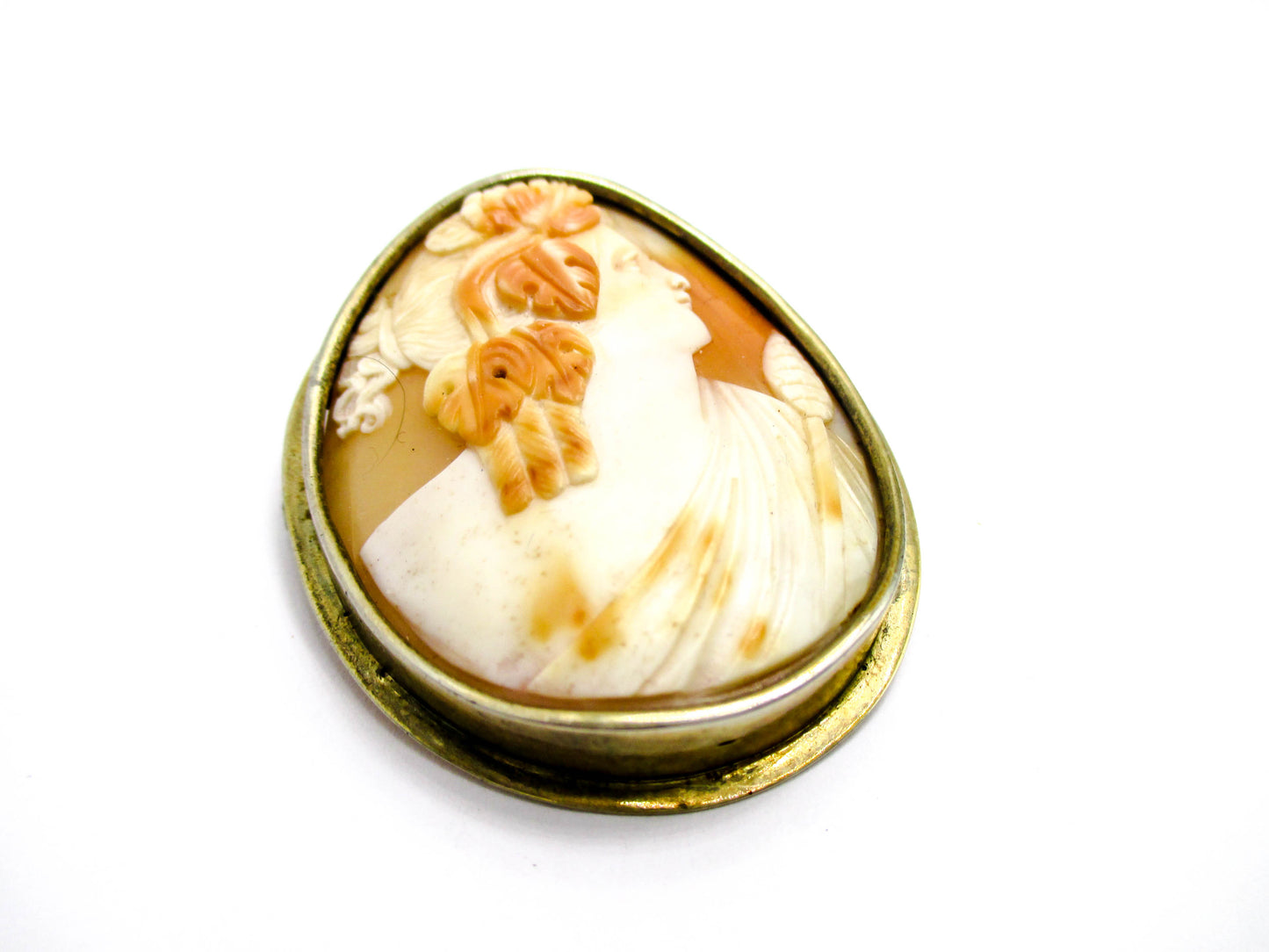 Antique Bacchante and Thyrsus Cameo Brooch