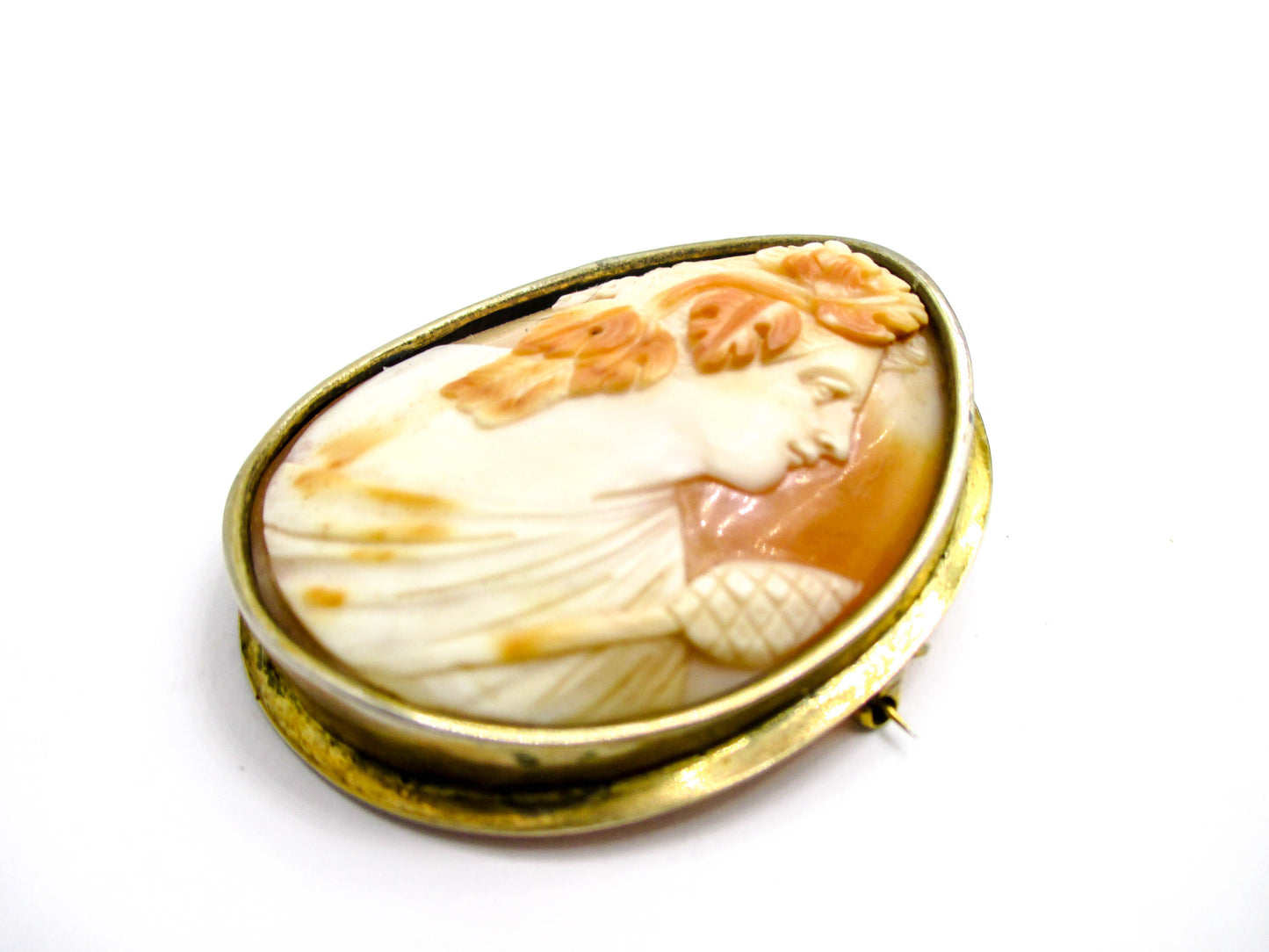 Antique Bacchante and Thyrsus Cameo Brooch
