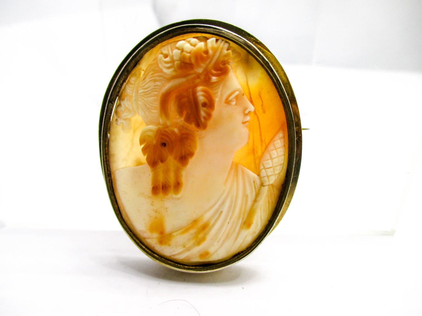 Antique Bacchante and Thyrsus Cameo Brooch