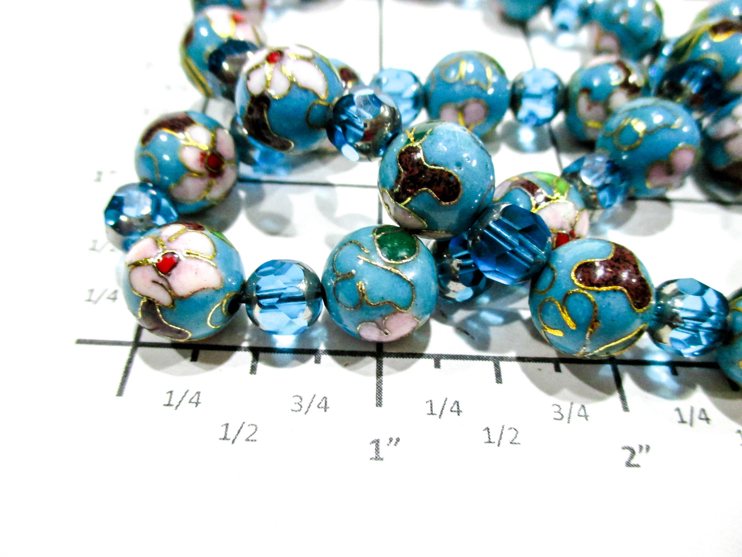 Vintage Baby Blue Enameled Glass and Faceted Bead Necklace 19" w/ Clasp