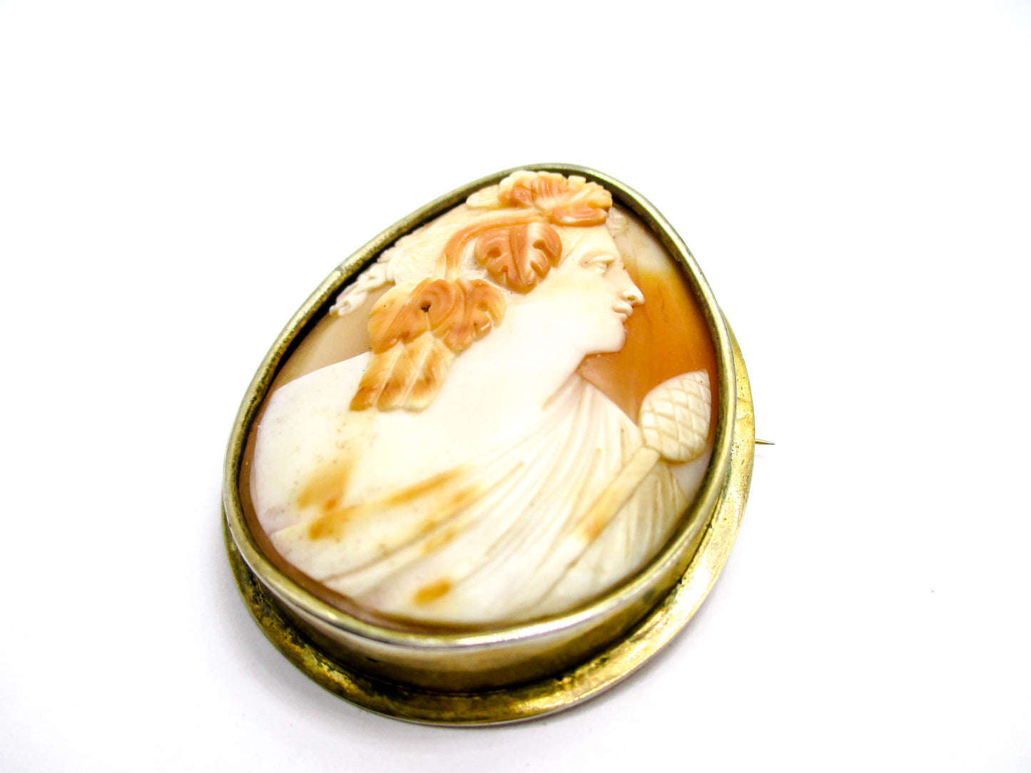 Antique Bacchante and Thyrsus Cameo Brooch