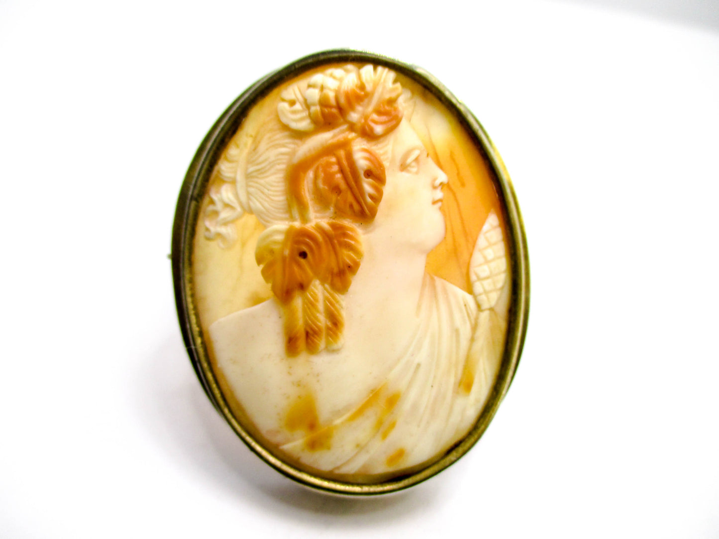 Antique Bacchante and Thyrsus Cameo Brooch