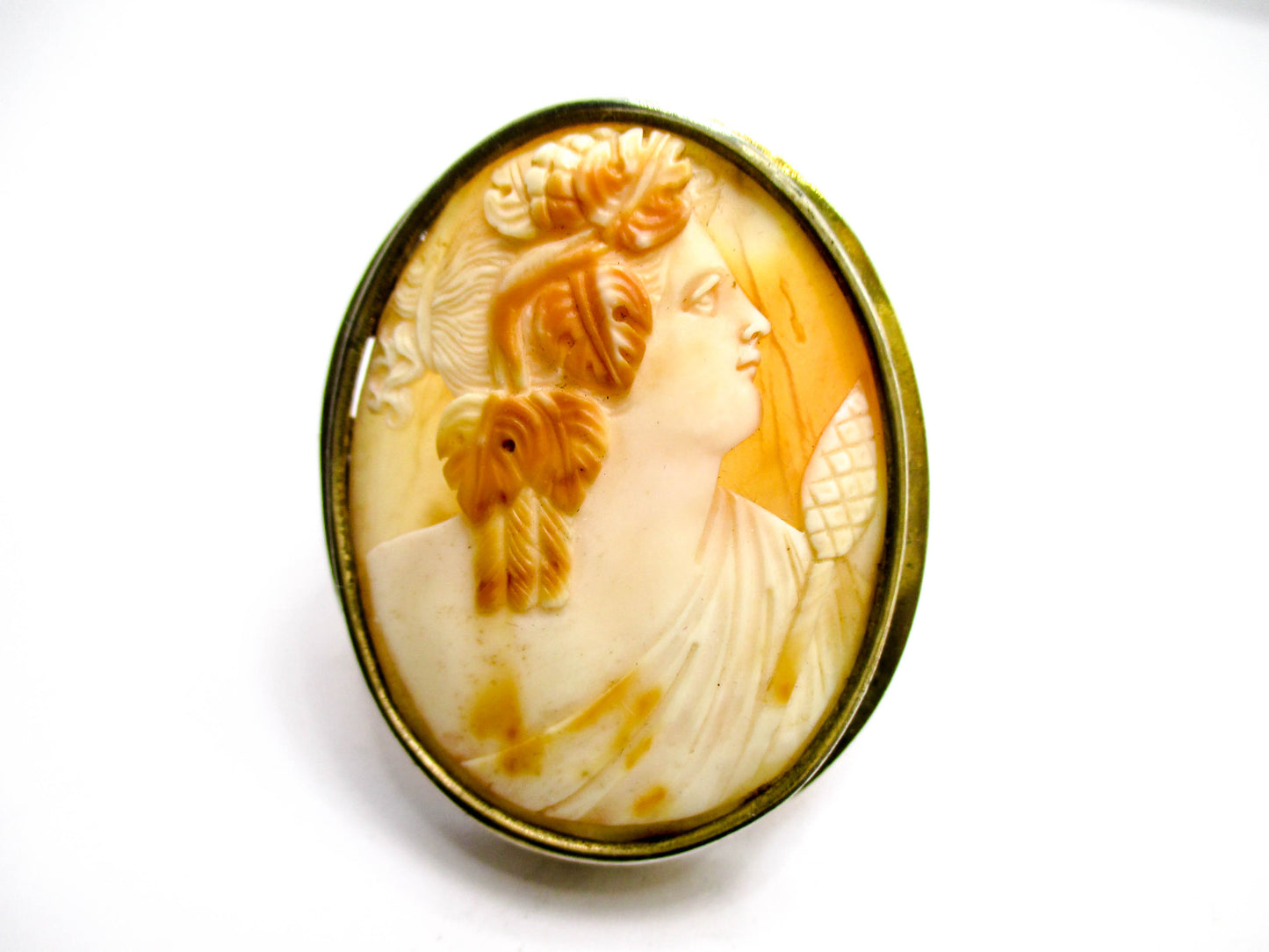 Antique Bacchante and Thyrsus Cameo Brooch