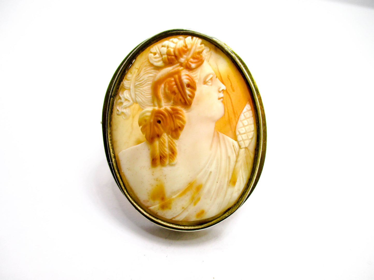 Antique Bacchante and Thyrsus Cameo Brooch