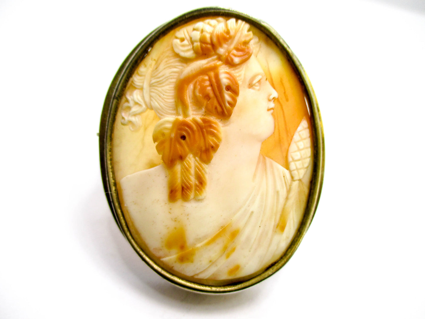 Antique Bacchante and Thyrsus Cameo Brooch