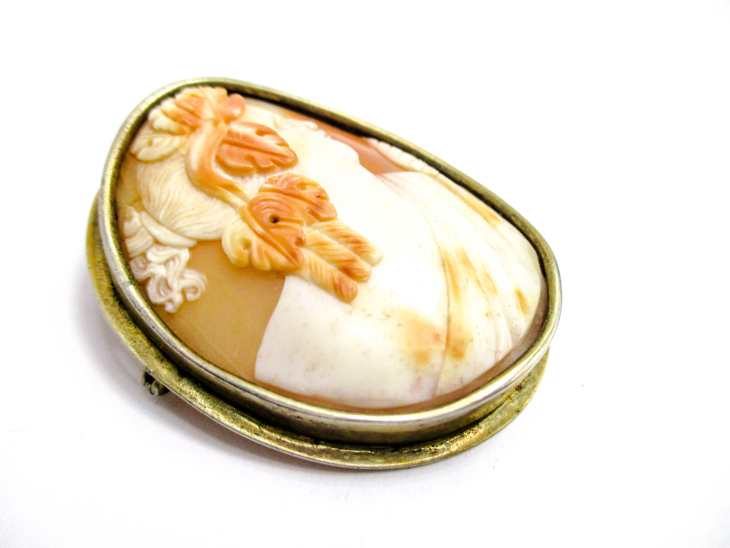 Antique Bacchante and Thyrsus Cameo Brooch