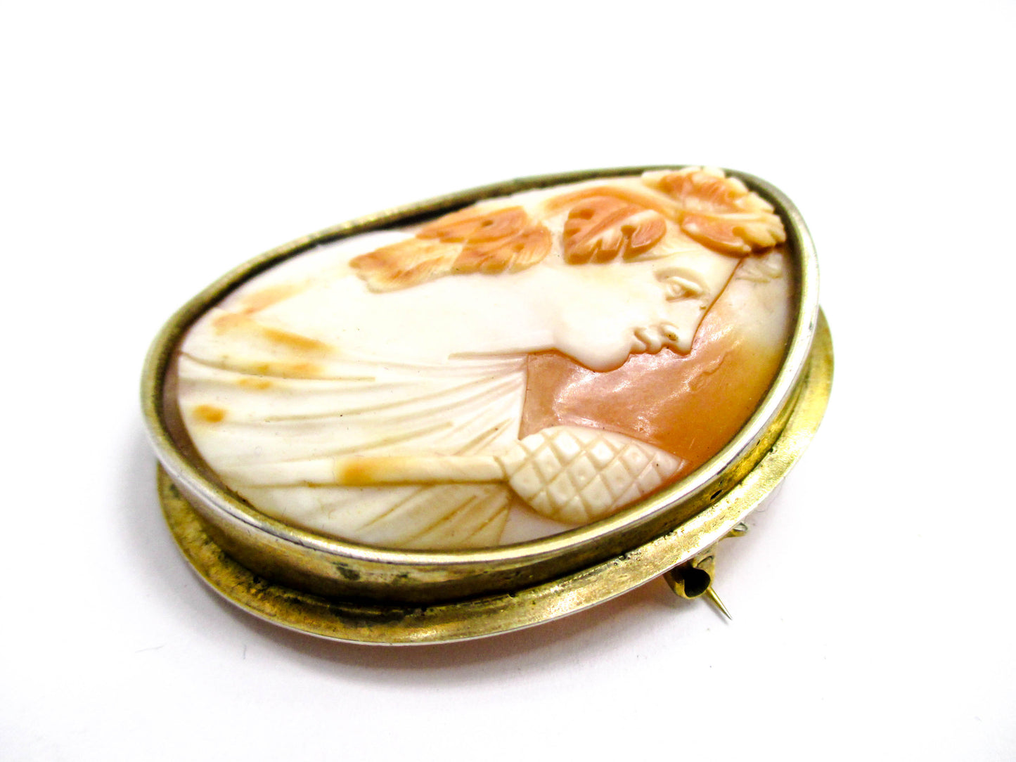 Antique Bacchante and Thyrsus Cameo Brooch
