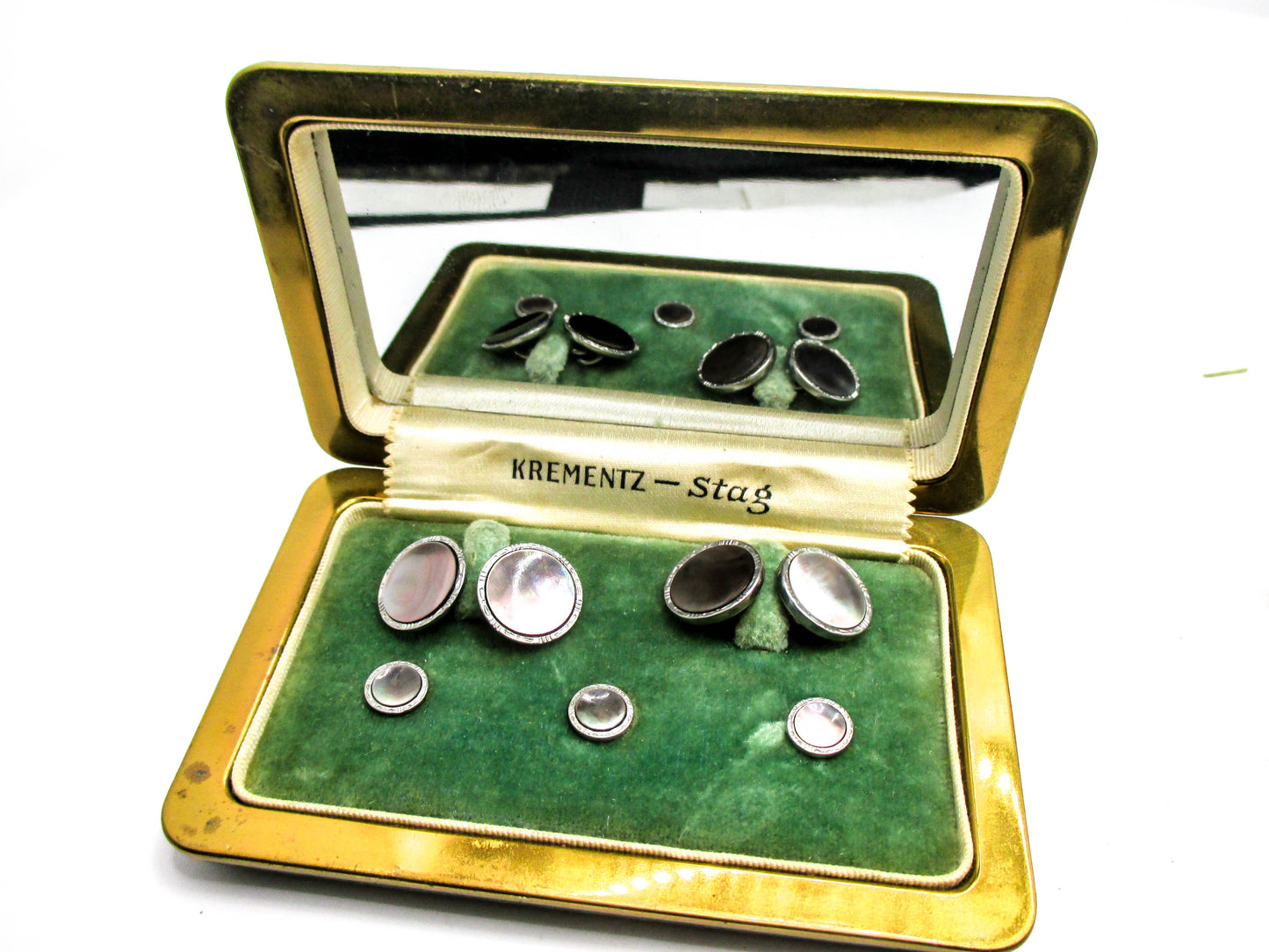 Krementz Cufflinks and Button Set - With Mirrored Presentation Box