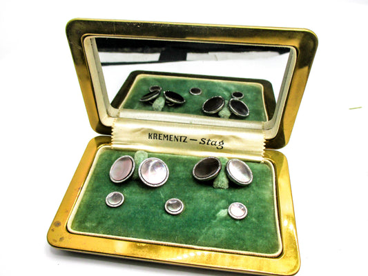 Krementz Cufflinks and Button Set - With Mirrored Presentation Box