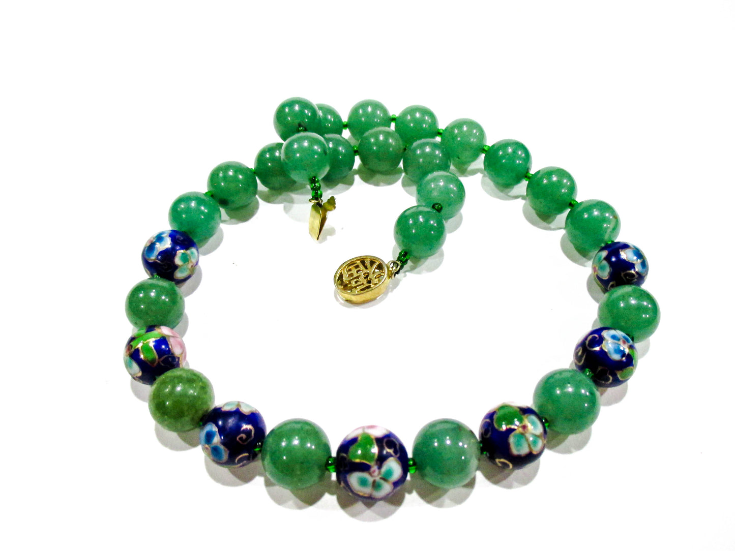 Vintage Stone and Enamel Bead Necklace 17"