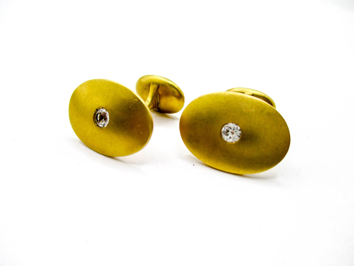 Krementz 14K Yellow Gold Cufflinks White Spinel Centers
