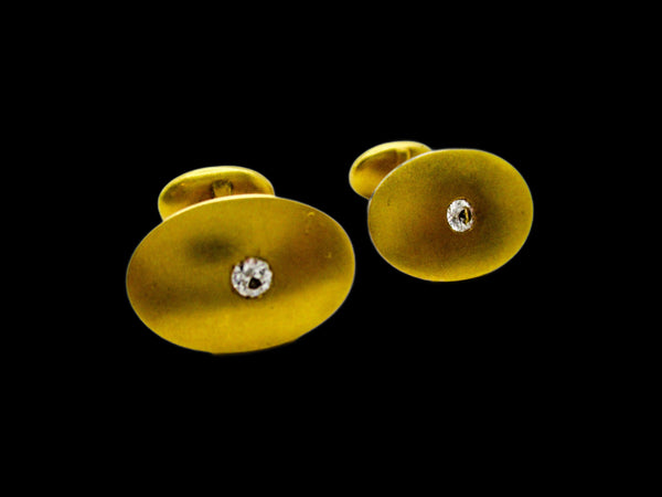 Krementz 14K Yellow Gold Cufflinks White Spinel Centers