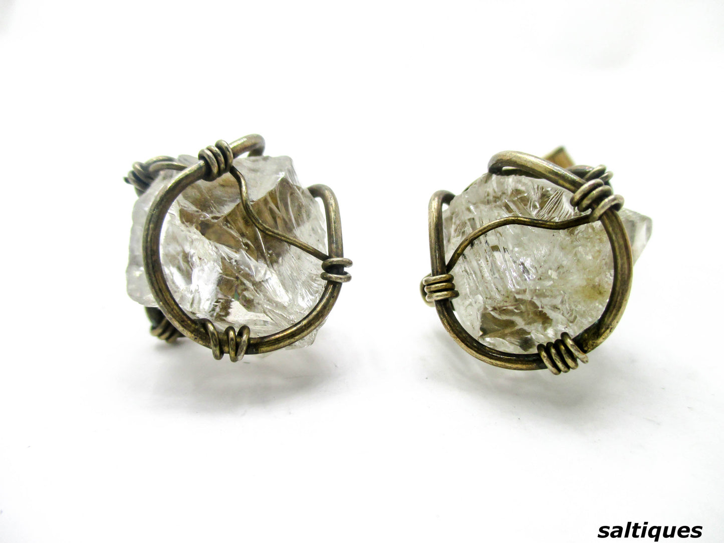 Caged In Silver Rock Quartz Cuff Links, Mid-century Brutalist - saltiques.com