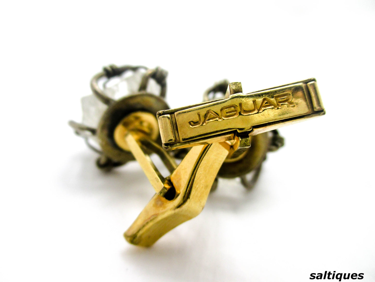Caged In Silver Rock Quartz Cuff Links, Mid-century Brutalist - saltiques.com