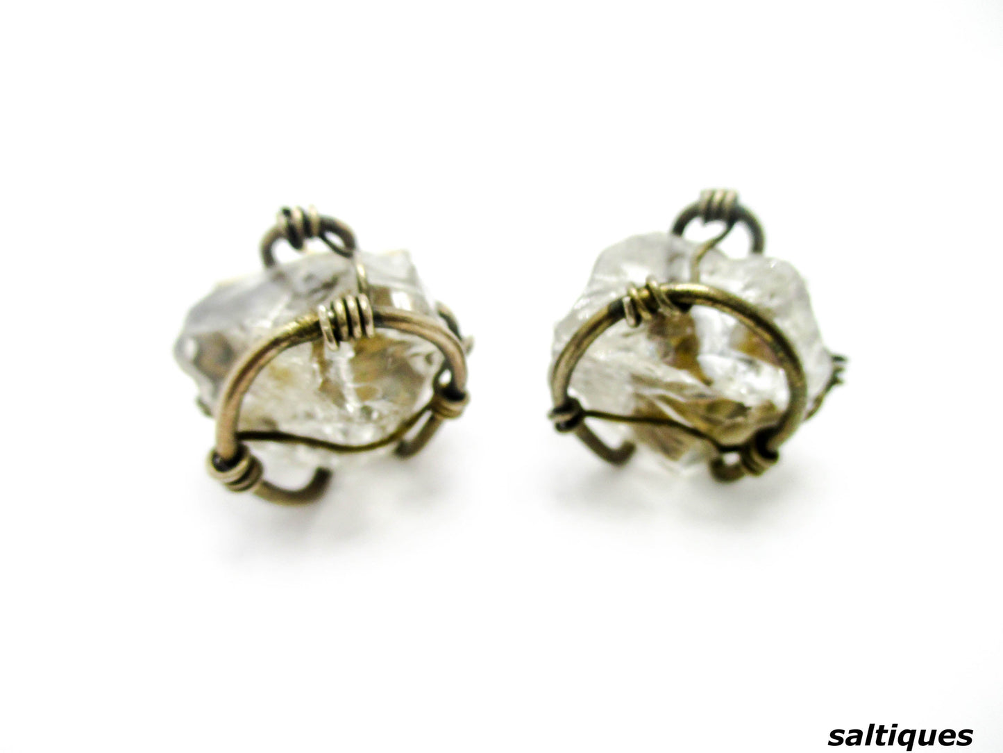 Caged In Silver Rock Quartz Cuff Links, Mid-century Brutalist - saltiques.com