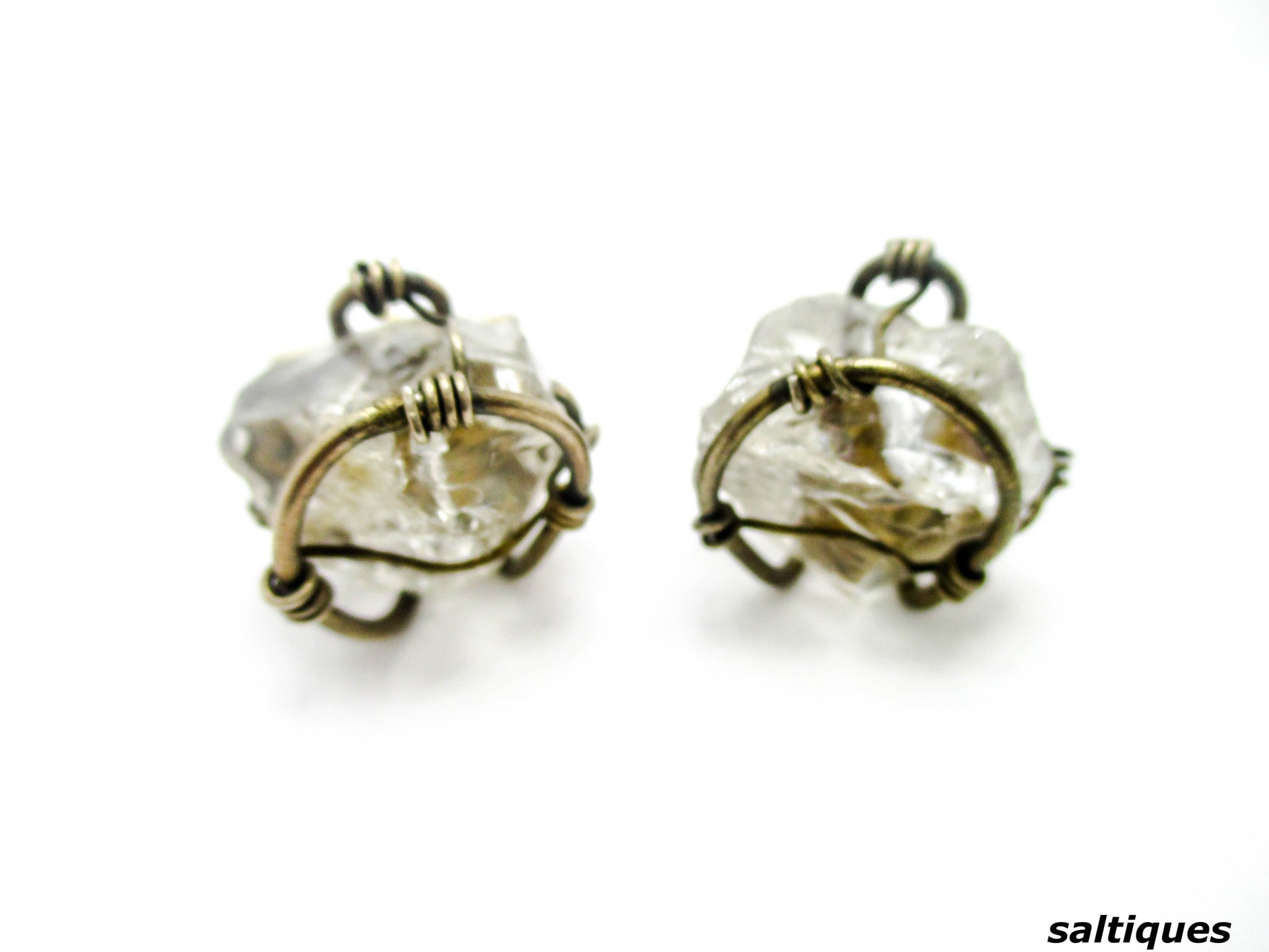 Caged In Silver Rock Quartz Cuff Links, Mid-century Brutalist - saltiques.com