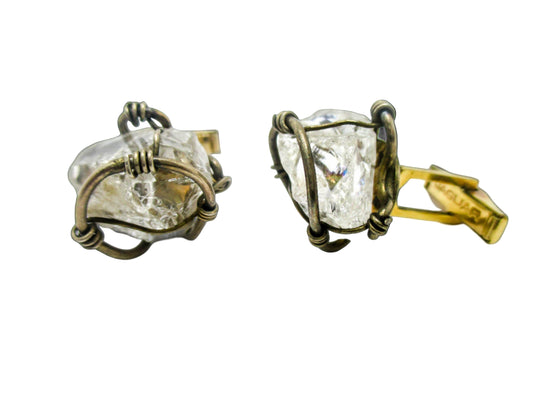 Caged In Silver Rock Quartz Cuff Links, Mid-century Brutalist - saltiques.com