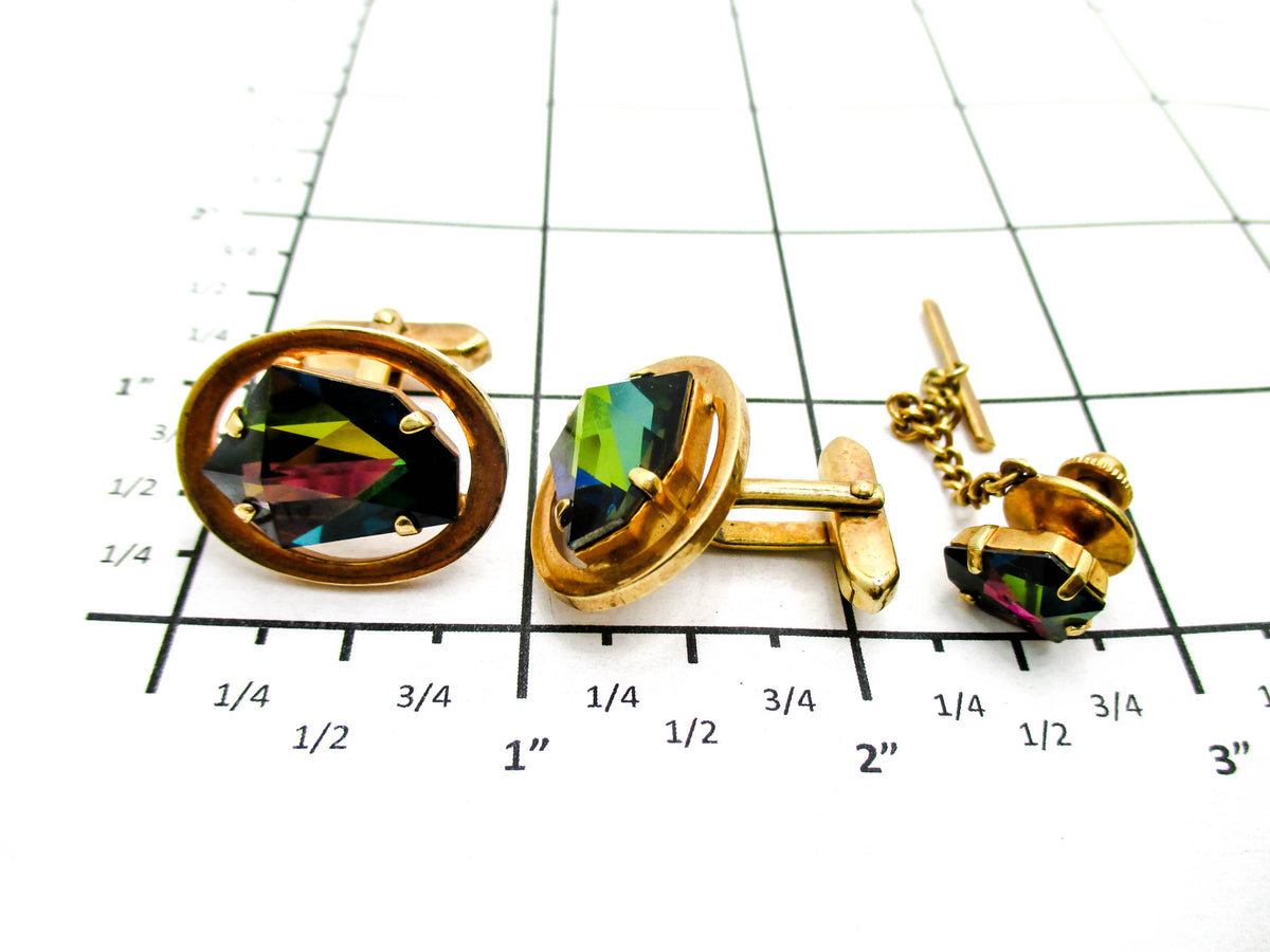 Gammatic Rhinestone Cufflinks and Tie Tac