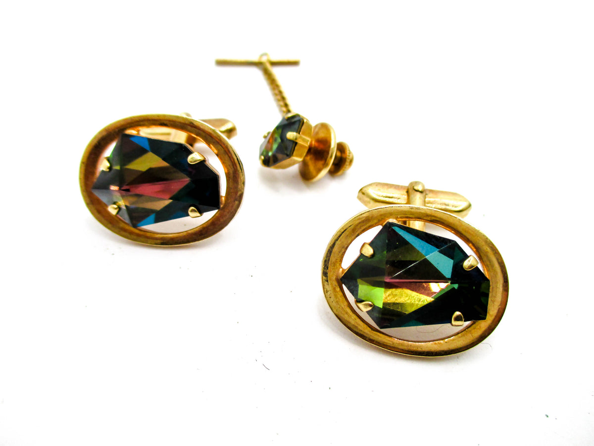 Gammatic Rhinestone Cufflinks and Tie Tac