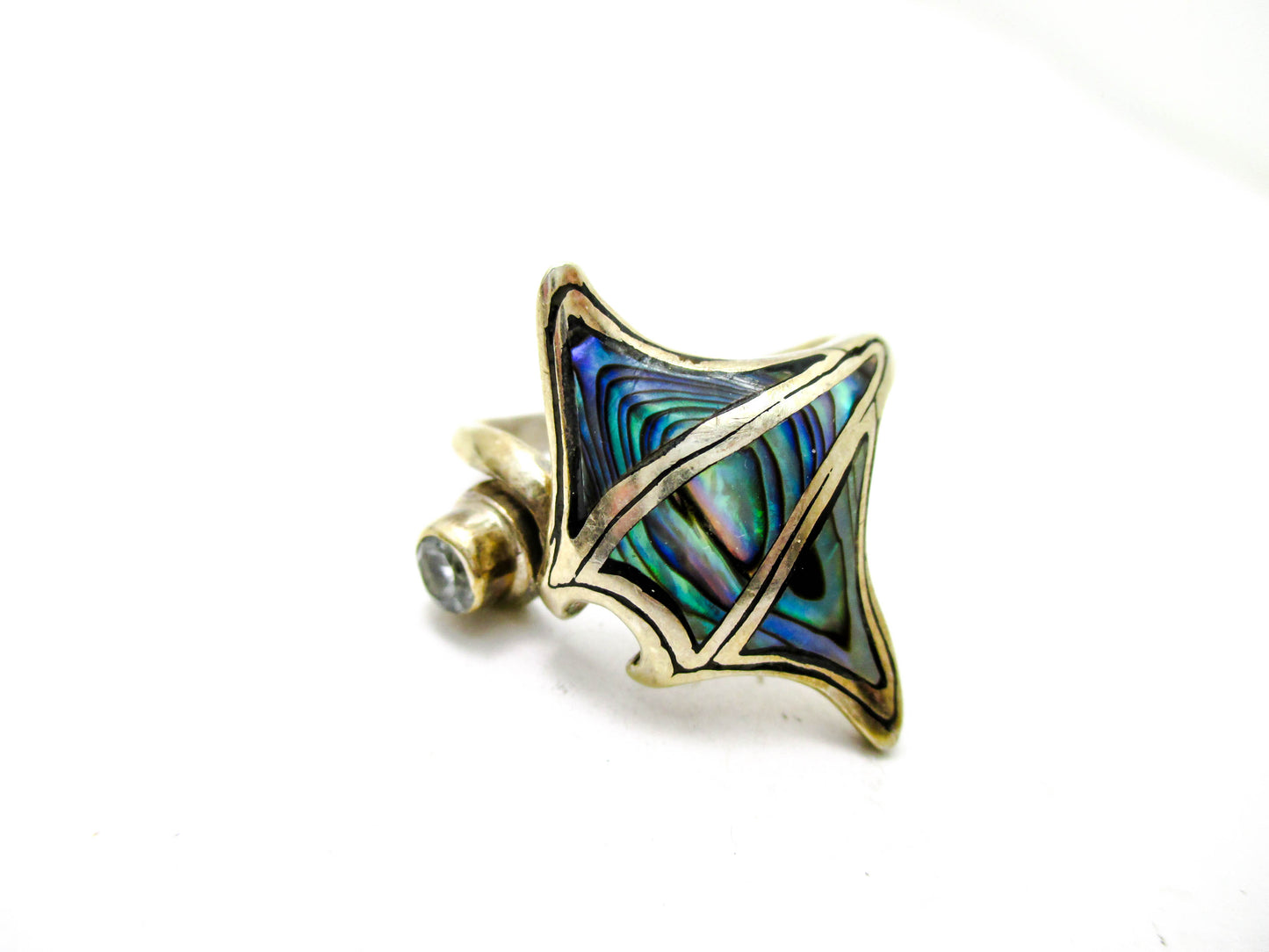 Manta Ray Sterling Silver - Rainbow Abalone Ring Size 9