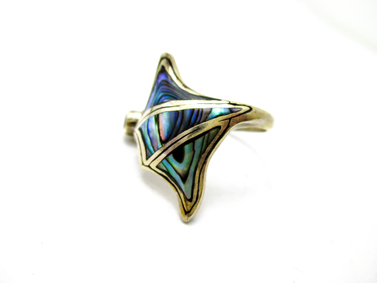 Manta Ray Sterling Silver - Rainbow Abalone Ring Size 9