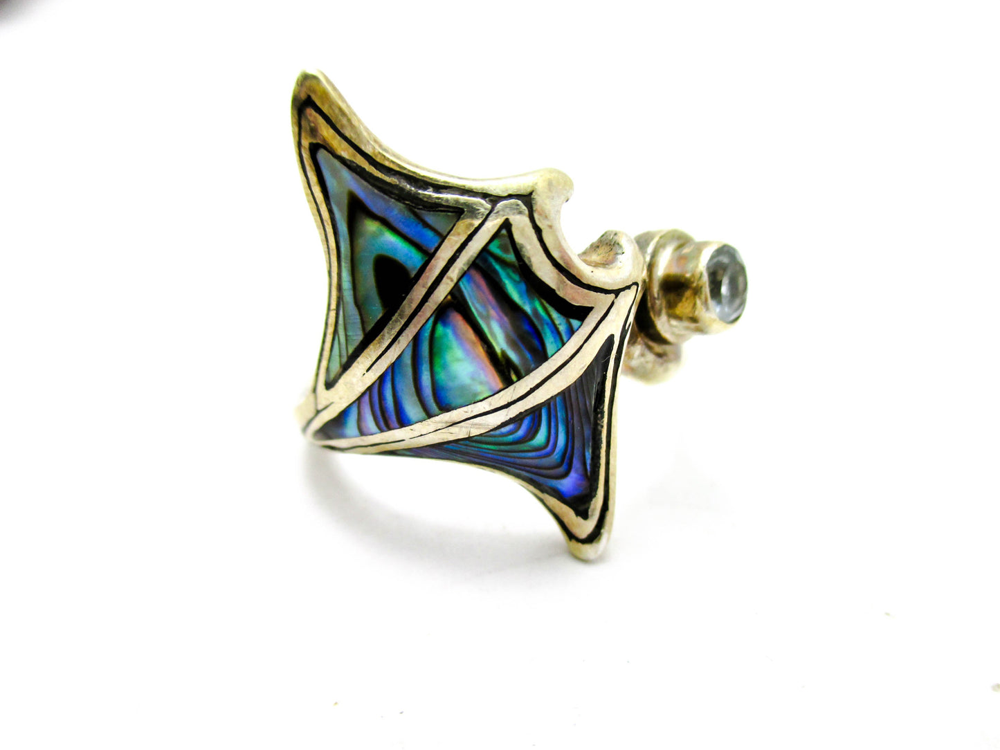 Manta Ray Sterling Silver Rainbow Abalone Ring Size 9