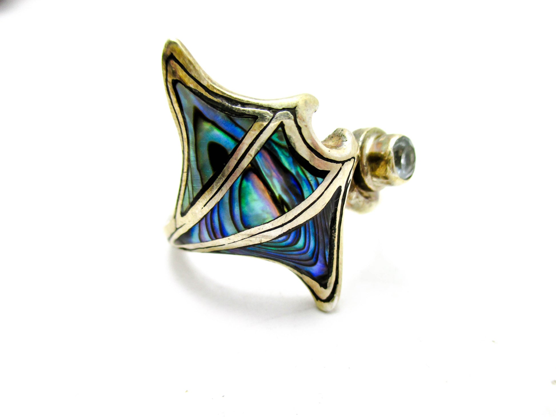 Manta Ray Sterling Silver Rainbow Abalone Ring Size 9