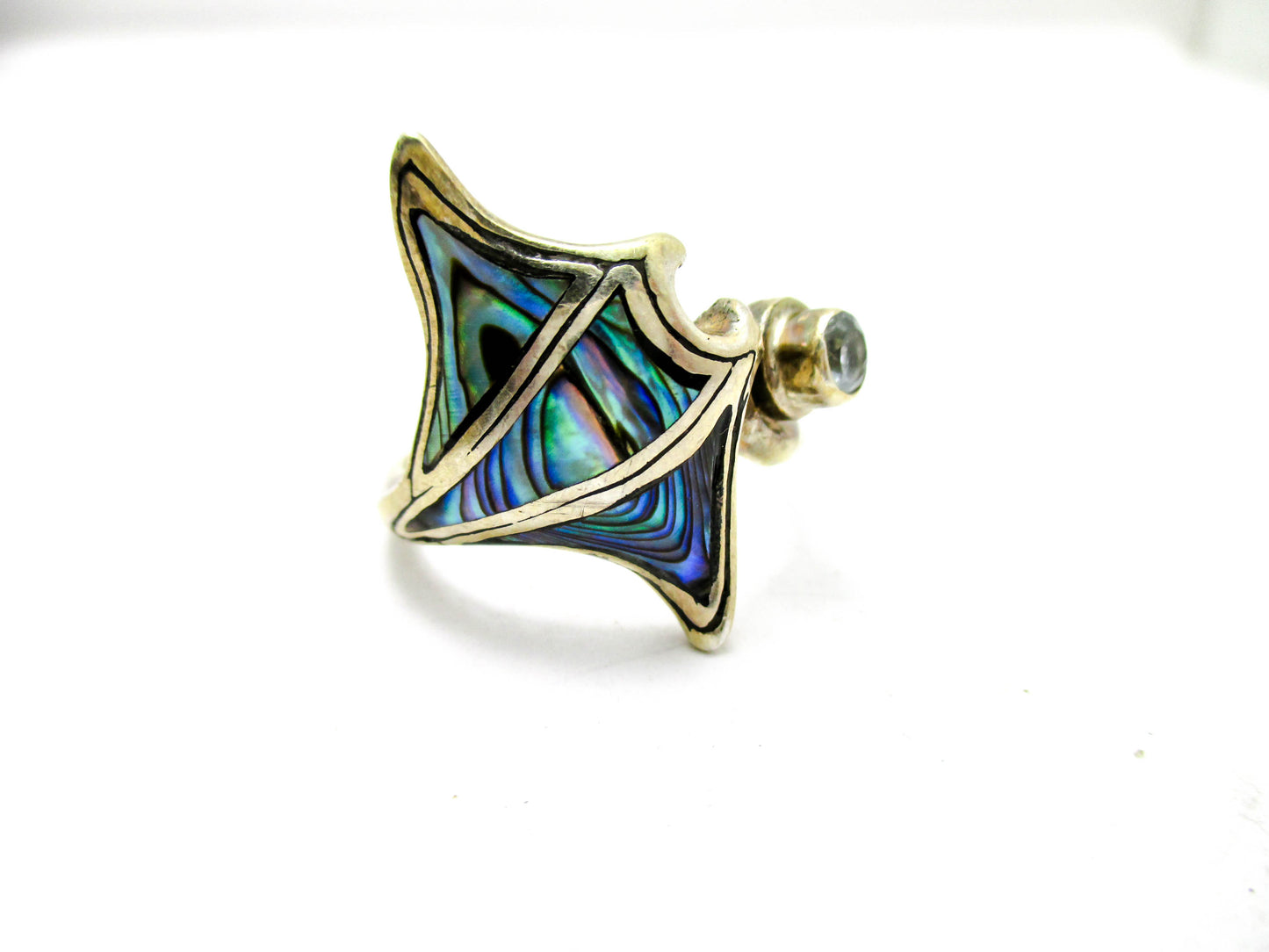 Manta Ray Sterling Silver - Rainbow Abalone Ring Size 9
