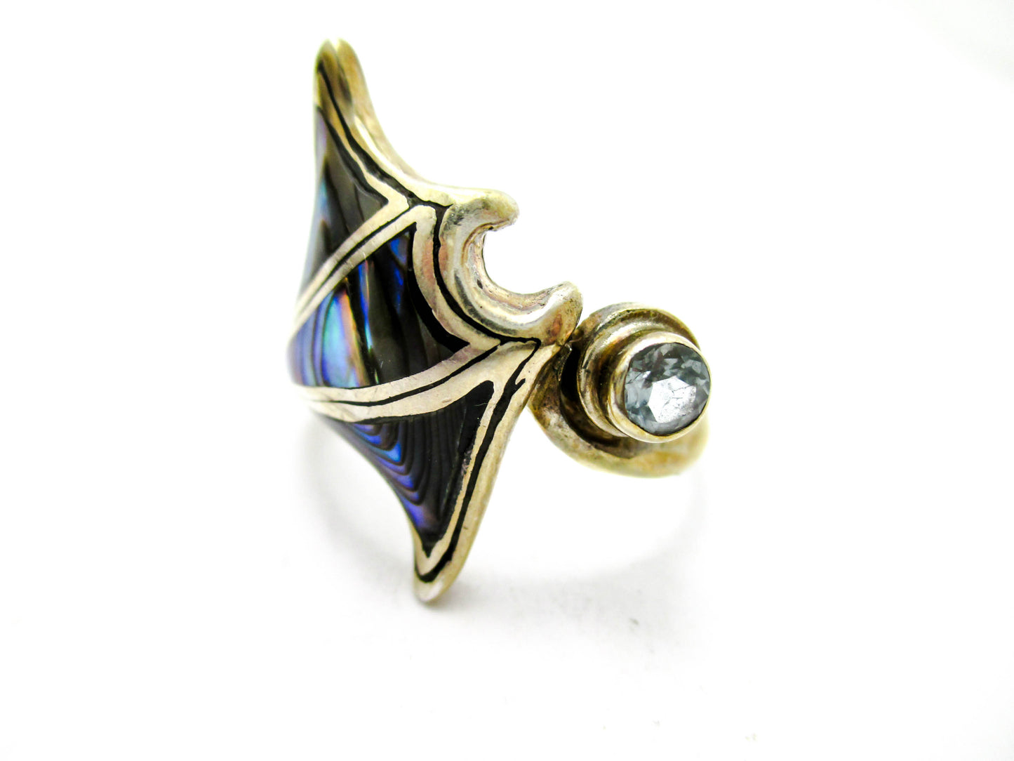 Manta Ray Sterling Silver - Rainbow Abalone Ring Size 9