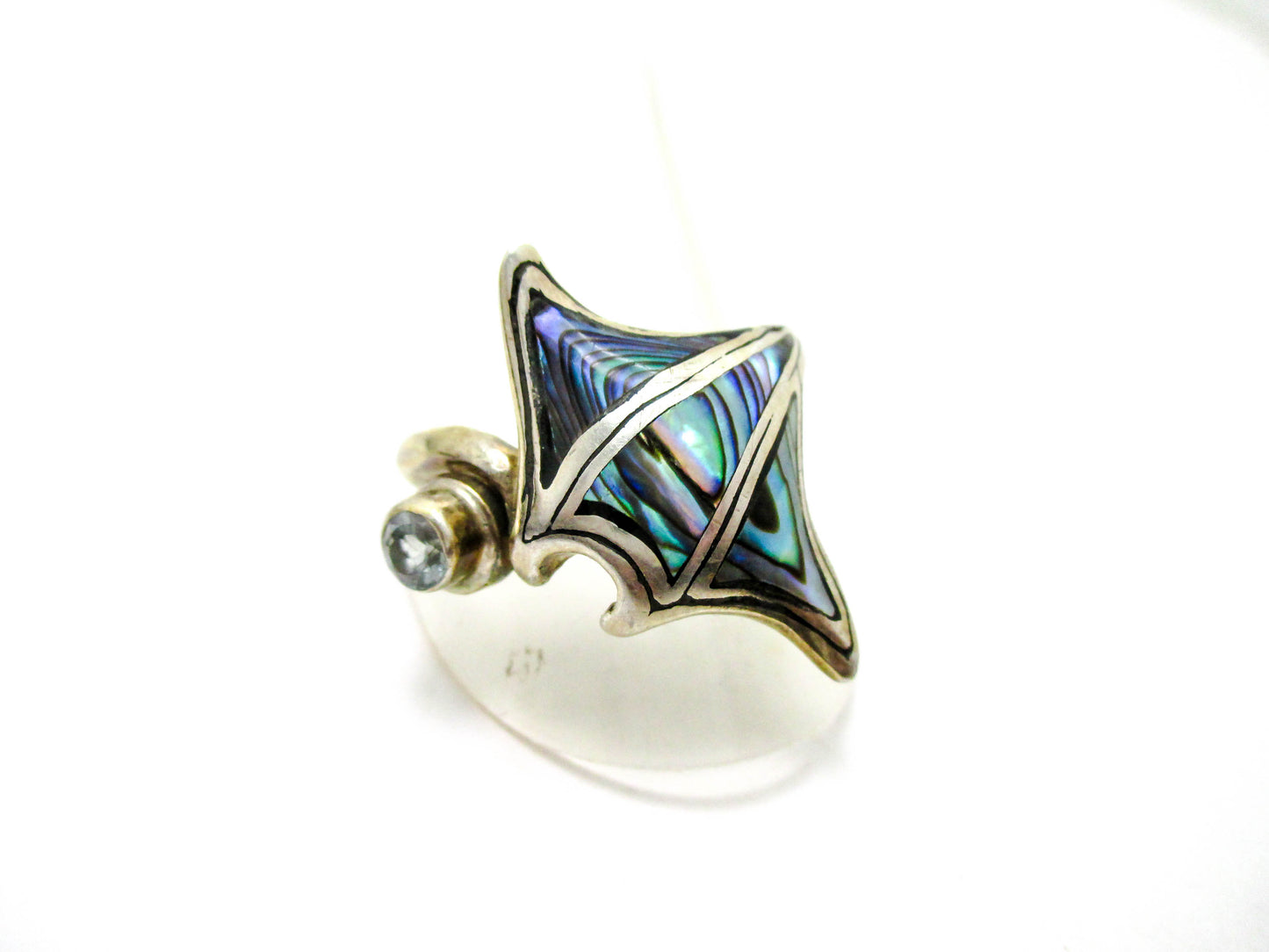Manta Ray Sterling Silver - Rainbow Abalone Ring Size 9