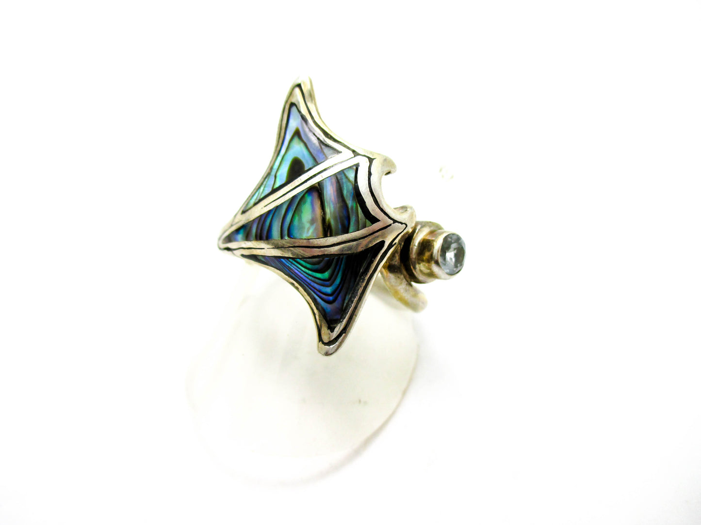 Manta Ray Sterling Silver - Rainbow Abalone Ring Size 9