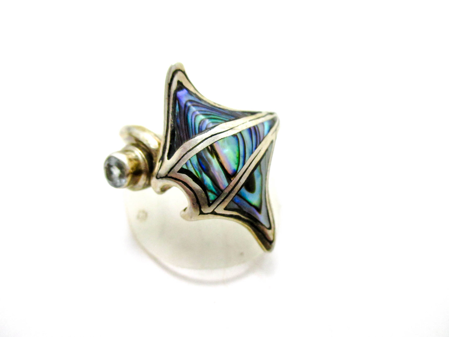Manta Ray Sterling Silver - Rainbow Abalone Ring Size 9
