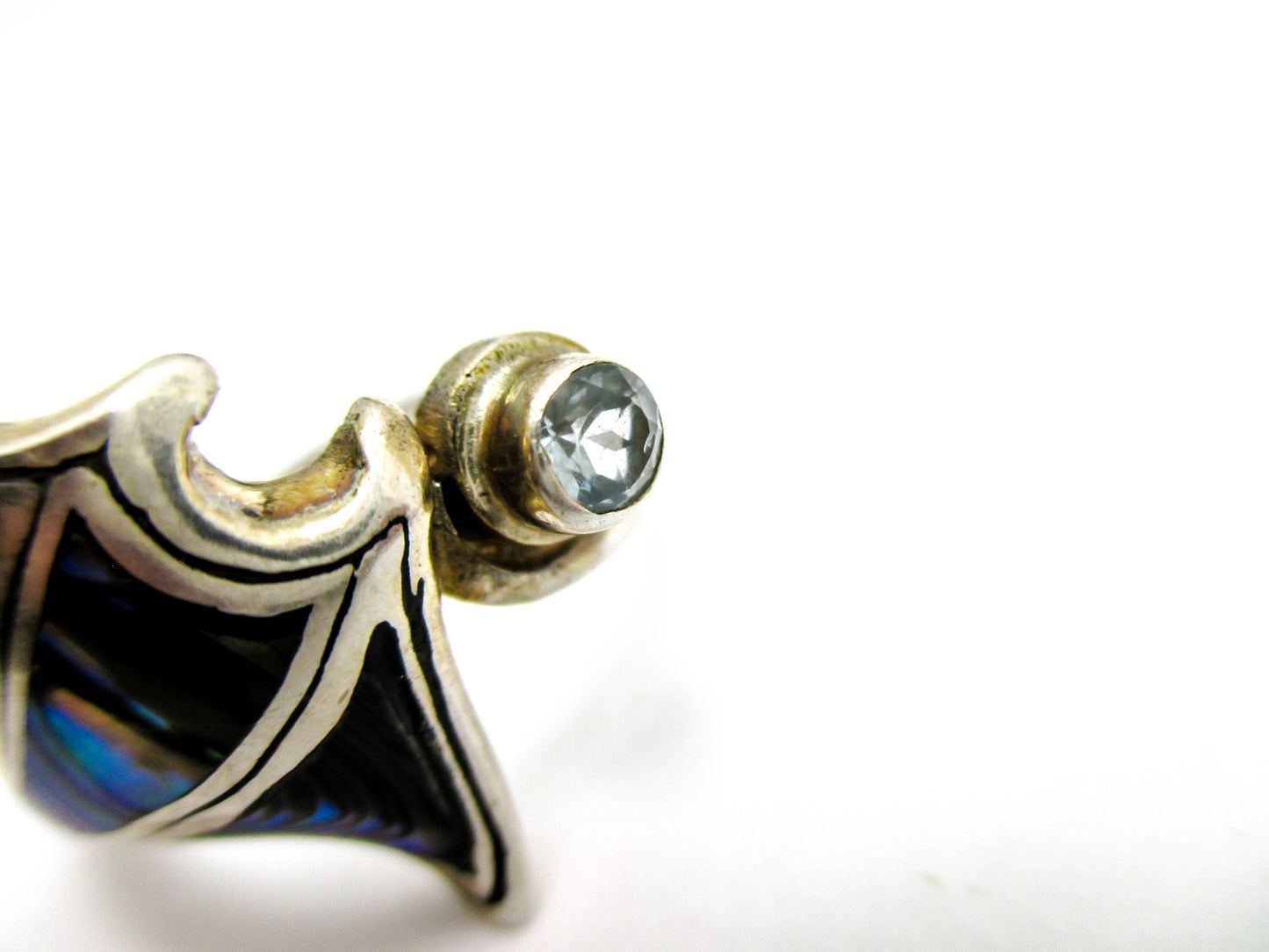 Manta Ray Sterling Silver - Rainbow Abalone Ring Size 9