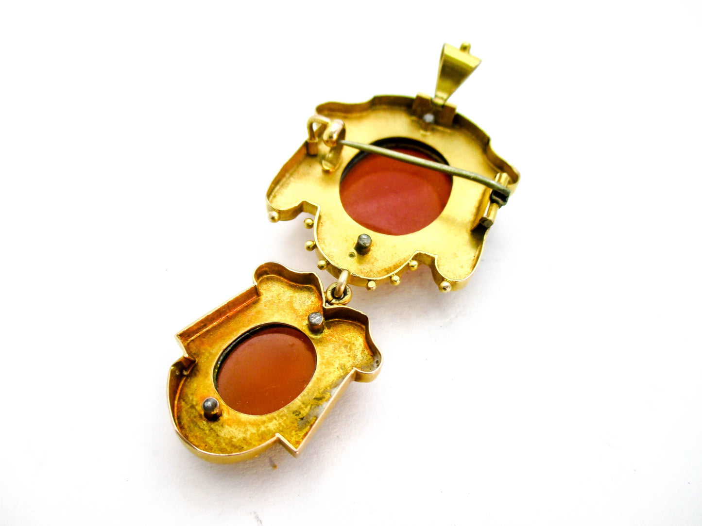 Victorian Cameo Brooch Pendant - 10K Gold