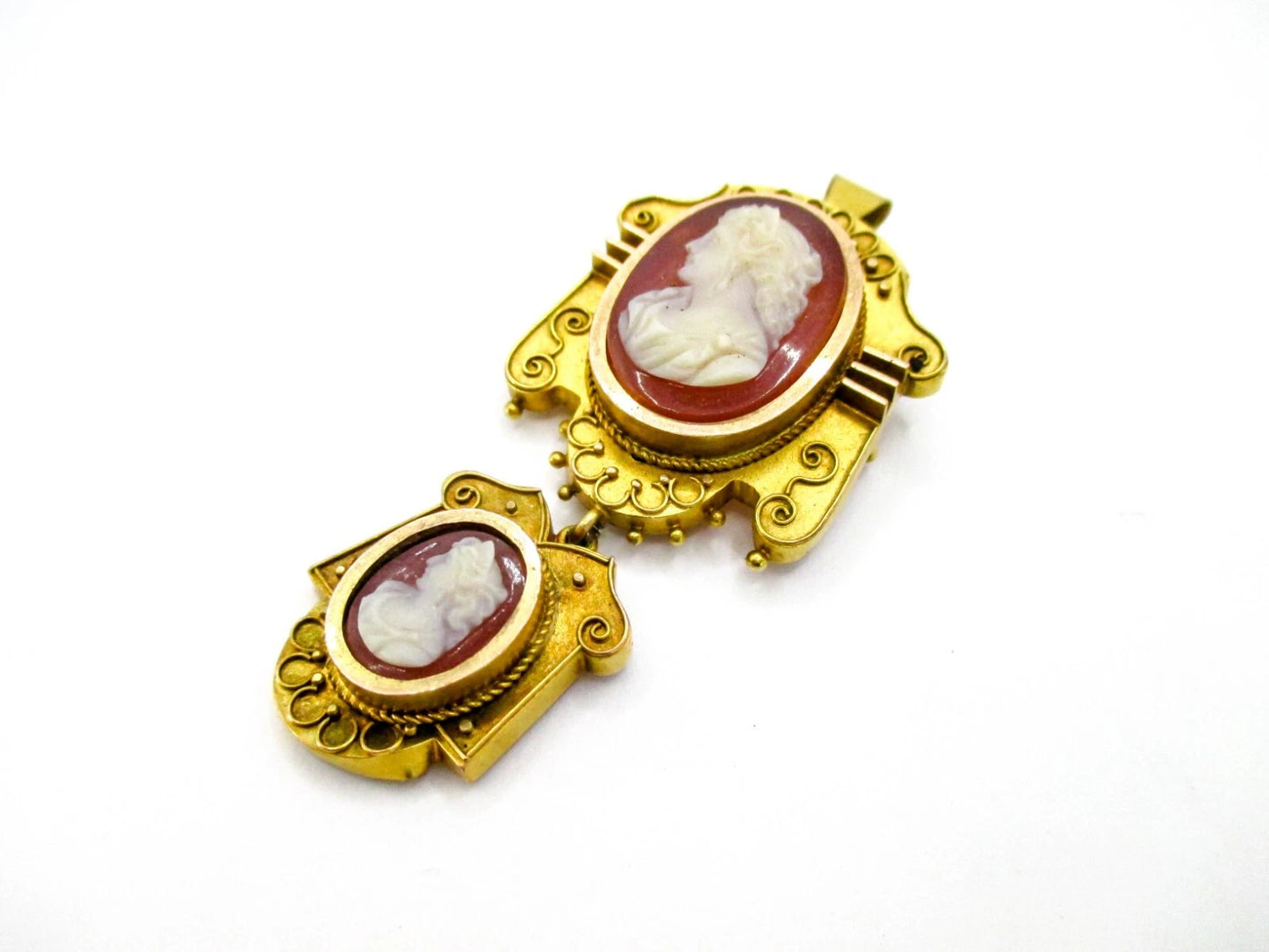 Etruscan Revival Chatelaine Cameo Brooch Pendant