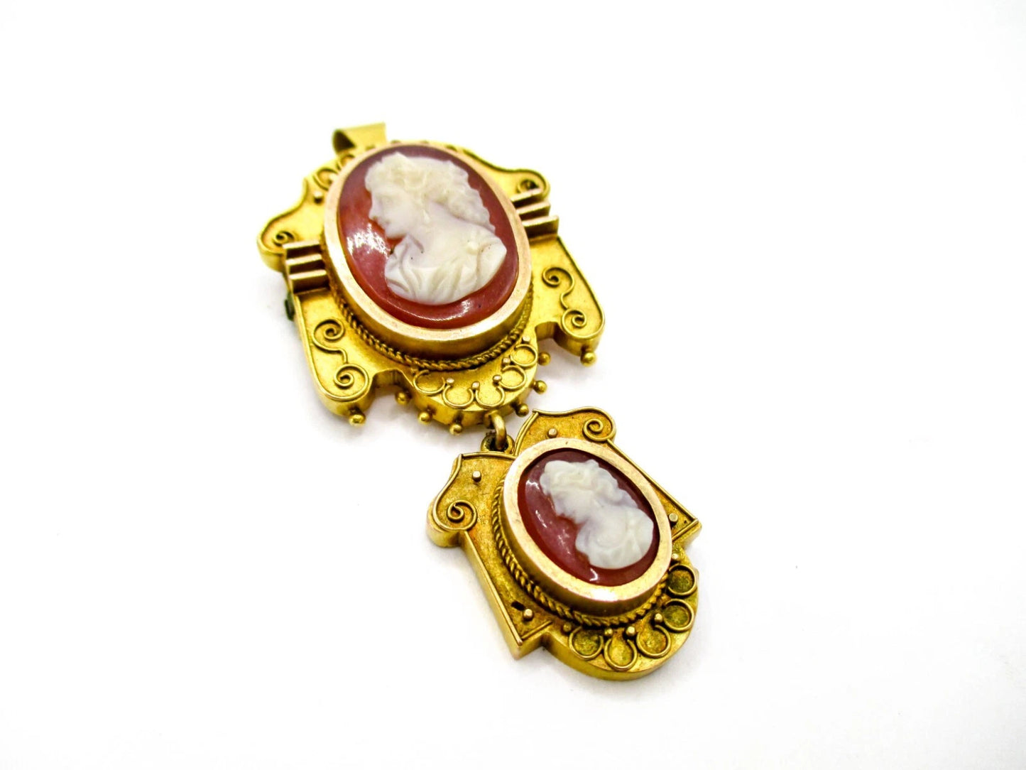 Etruscan Revival Chatelaine Cameo Brooch Pendant