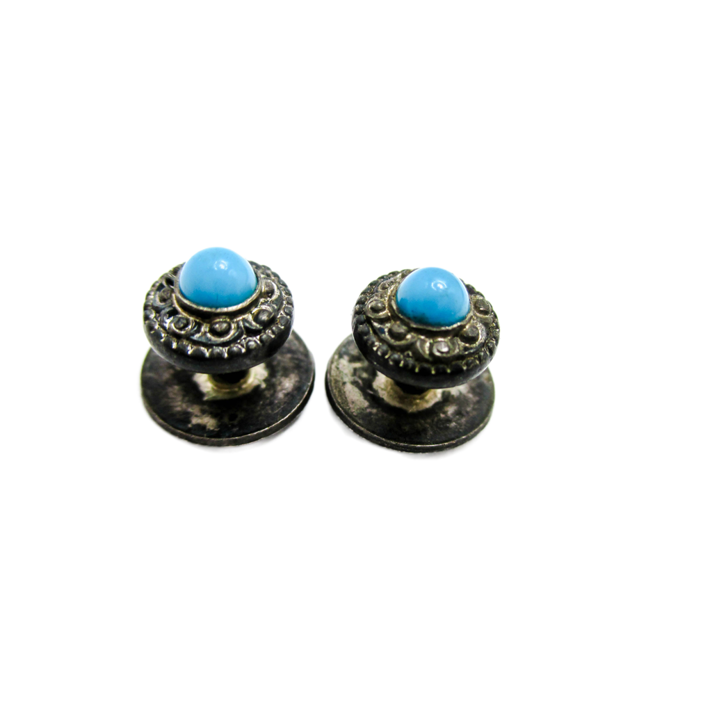 Antique Sterling and Turquoise Stud Set of 2