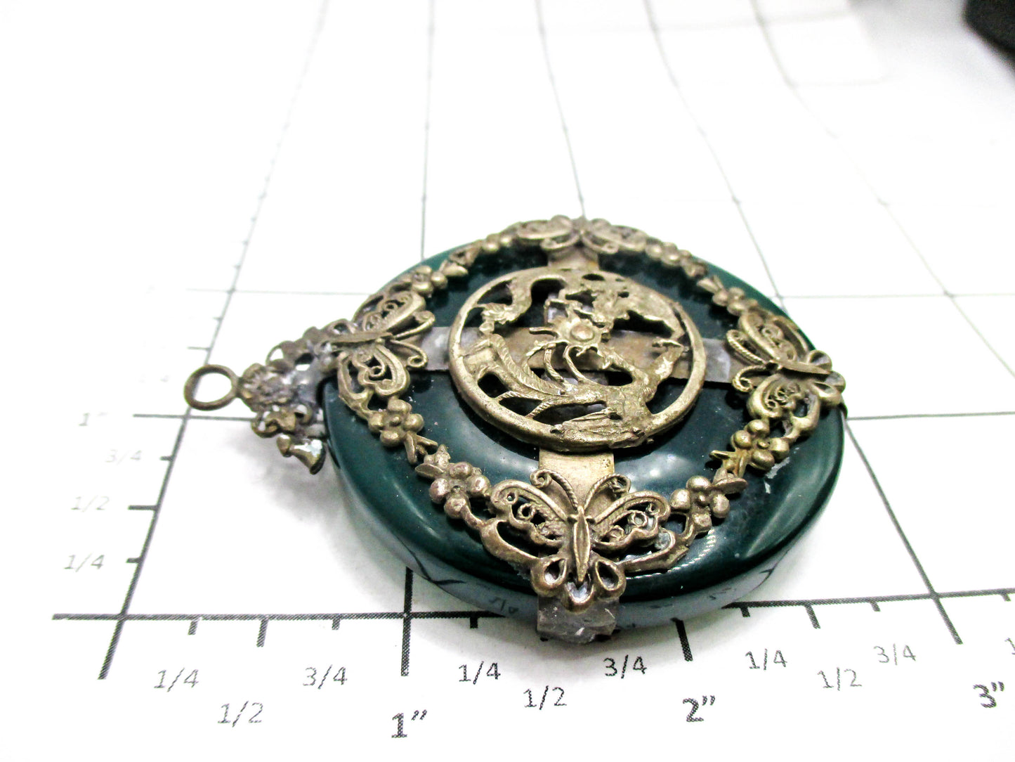 Green Nephrite Jade Dragon Butterfly Amulet