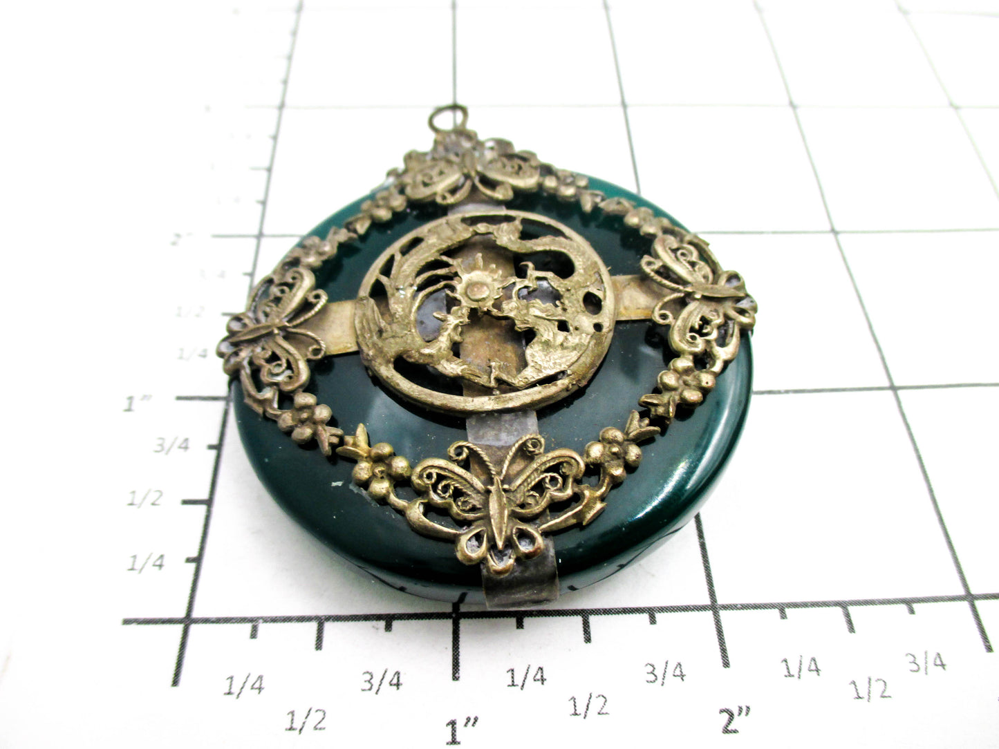 Green Nephrite Jade Dragon Butterfly Amulet