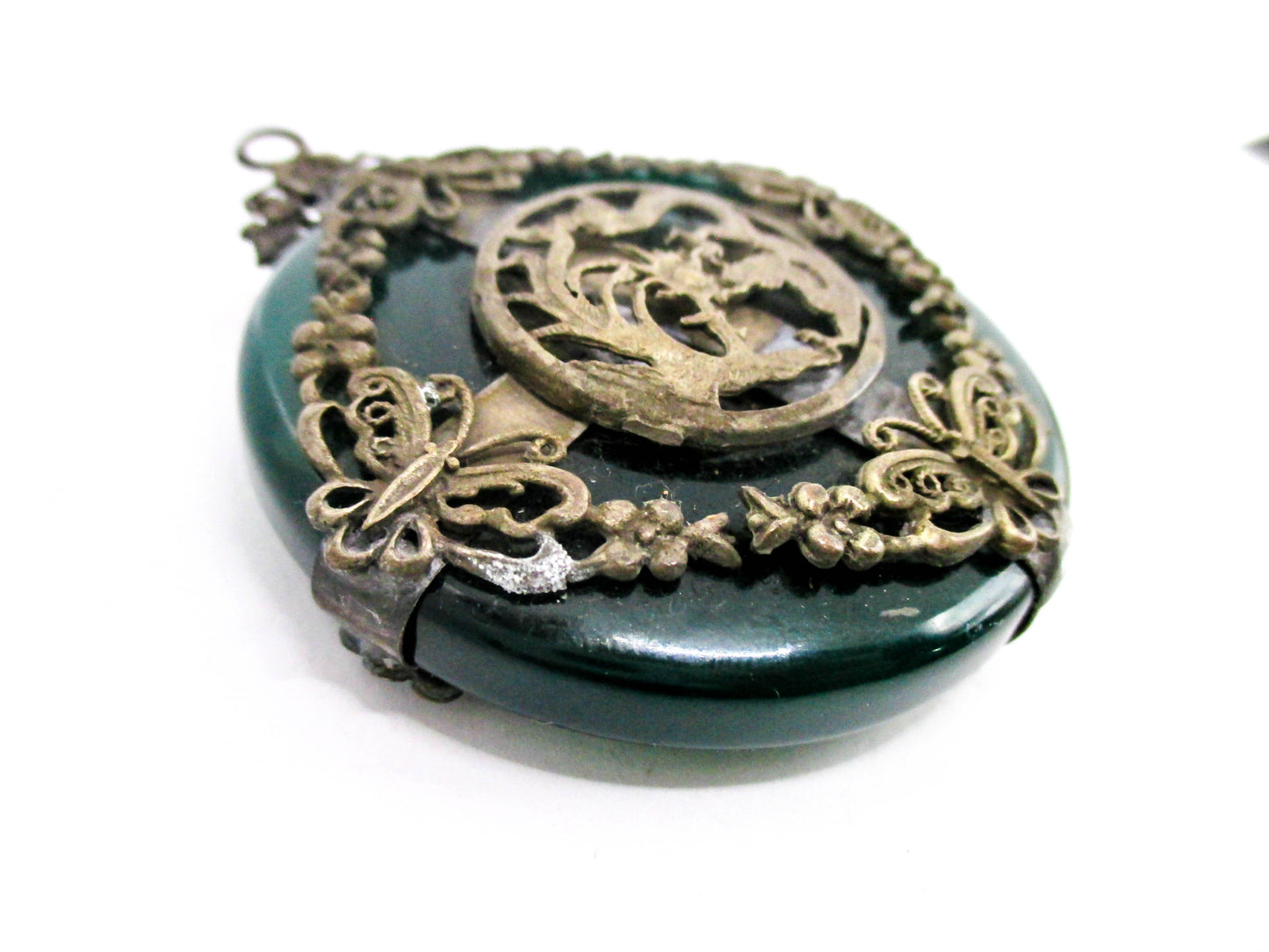Green Nephrite Jade Dragon Butterfly Amulet